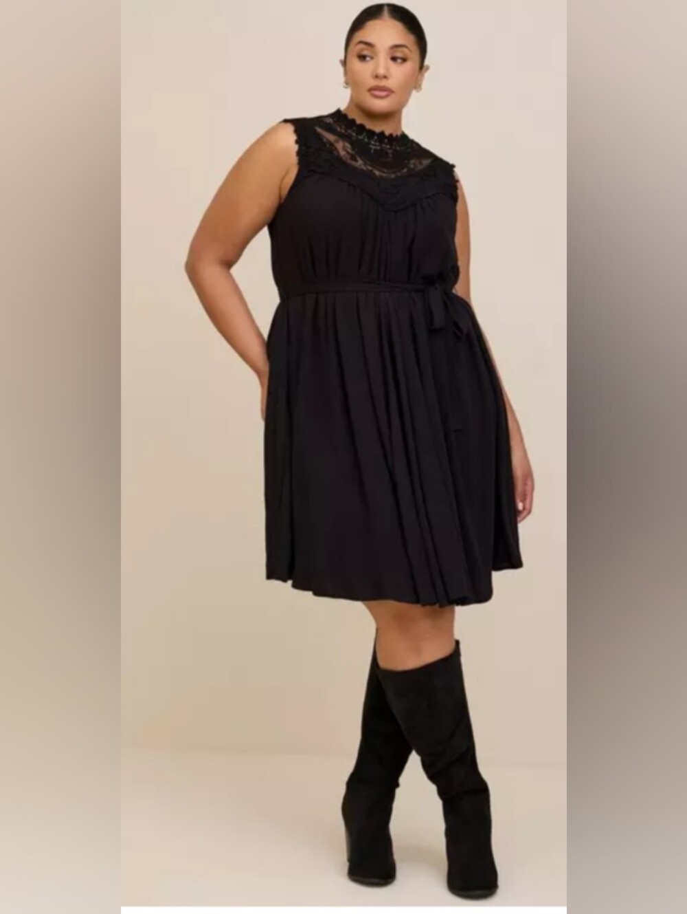 torrid Black Lace-Yoke Sleeveless Mini Dress